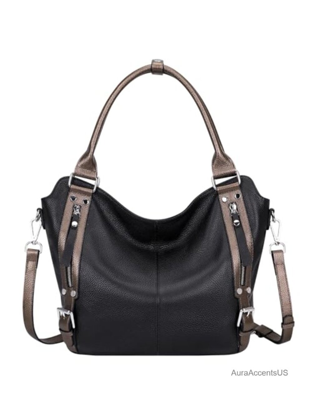 Genuine Leather Large Hobo Bag Multi Pockets Shoulder Purse